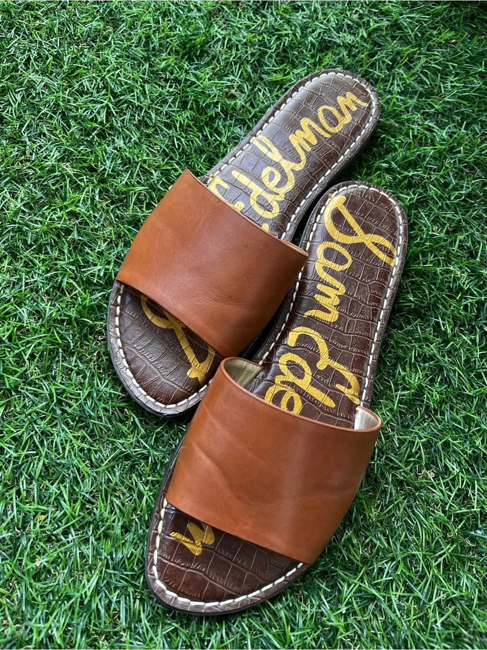 Sam Edelman Tan Leather Slide Sandals - Picture 2 of 8